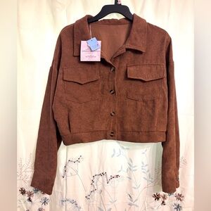 Salmarie’s Boutique Women’s Brown Corduroy Crop Button Down Jacket Sz XL